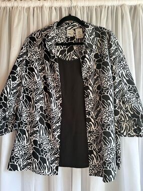 Just My Size Black & White Floral Animal Print Button Down Top Size 2X